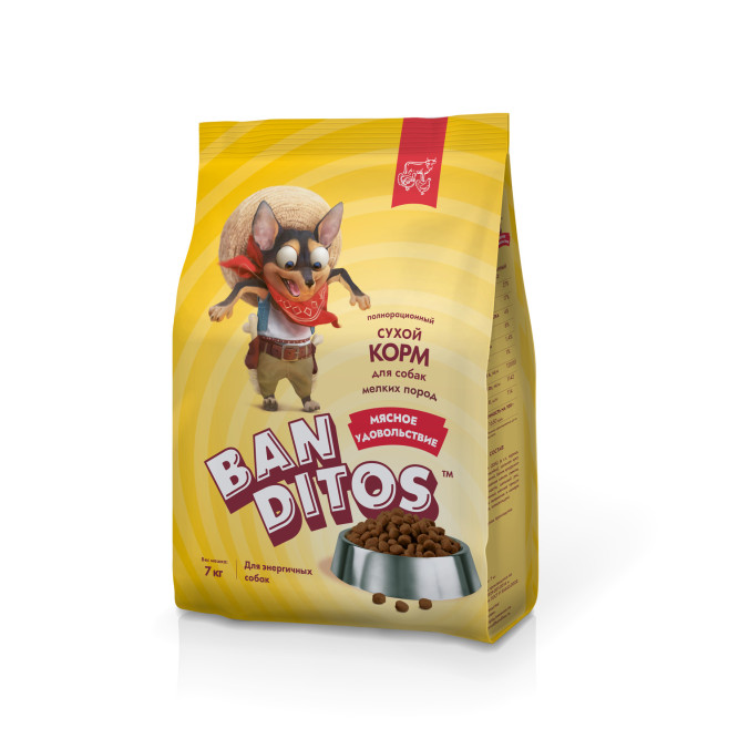 Banditos Мясное Удовольствие сухой корм для взрослых собак мелких пород, с курицей, говядиной и индейкой - 7 кг