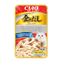 Inaba Ciao Kinnodashi влажный дополнительный корм для взрослых кошек, куриное филе с говядиной в желе, в паучах - 60 г х 24 шт