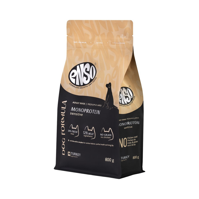 ENSO Dog Formula Monoprotein сухой корм для взрослых собак средних и крупных пород со свежей индейкой и добавлением шпината - 800 г