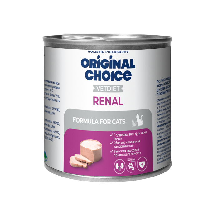 Original Choice Vetdiet Renal влажный диетический корм для кошек профилактика болезней почек, в консервах - 240 г х 6 шт