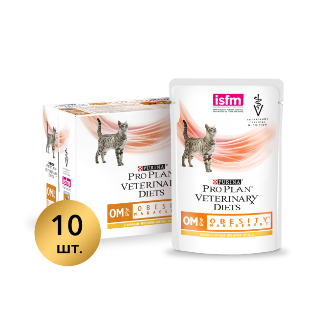 Purina Pro Plan Veterinary Diets OM St/Ox паучи для кошек с ожирением с курицей - 85 г х 10 шт