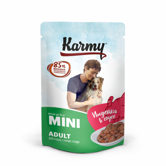 Karmy Mini Adult влажный корм для собак мелких пород, индейка в соусе, в паучах  - 80 г х 12 шт