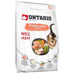 Ontario Cat Sterilised Salmon сухой корм для взрослых стерилизованных кошек и кастрированных котов, с лососем - 400 г