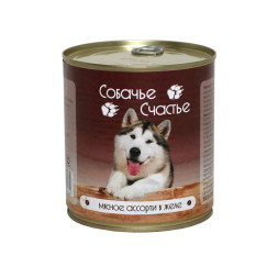 Собачье Счастье влажный корм для собак мясное ассорти в желе, в консервах - 750 г х 12 шт