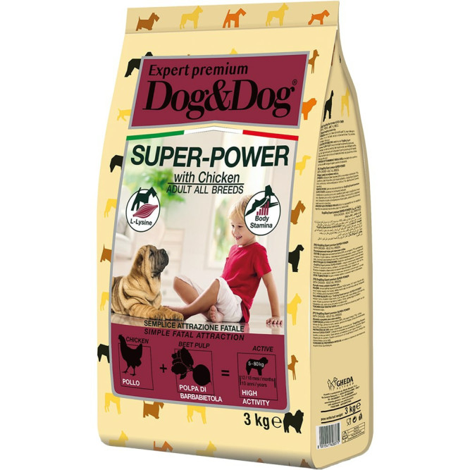 Dog&amp;Dog Expert Premium Super-Power сухой корм для взрослых активных собак с курицей - 3 кг