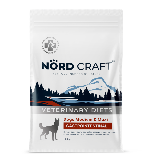Nord Craft Gastrointestinal сухой диетический корм для взрослых собак средних и крупных пород при болезнях ЖКТ и проблемах с пищеварением - 15 кг