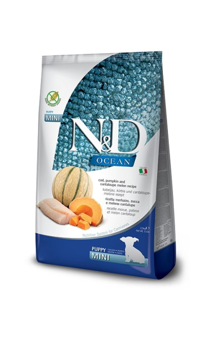 Farmina N&amp;D Ocean Dog Codfish, Pumpkin &amp; Cantaloupe Melon Puppy Mini сухой беззерновой корм для щенков мелких пород с треской, тыквой и дыней - 7 кг