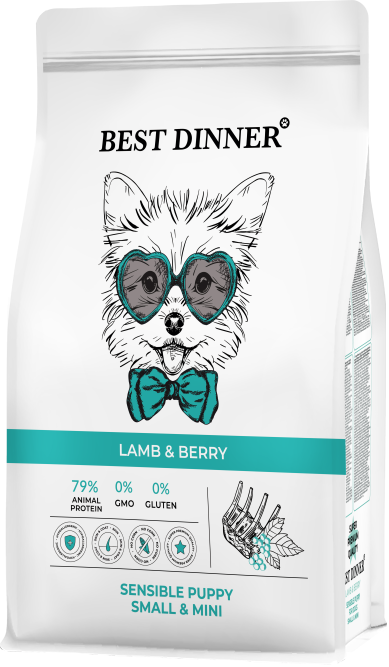 Best Dinner Puppy Sensible Small&amp;Mini Lamb&amp;Berry сухой корм для щенков малых пород, беременных и кормящих собак с чувствительным пищеварением, с ягненком и ягодами - 400 г