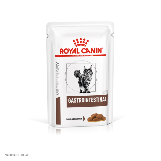 Royal Canin Gastrointestinal влажный диетический корм для взрослых кошек при расстройствах пищеварения, при истощении и в период реабилитации, в соусе, в паучах - 85 г х 28 шт