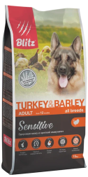 Blitz Adult Turkey&Barley Sensitive сухой корм для взрослых собак всех пород с чувствительным пищеварением с индейкой и ячменём - 1,8 кг