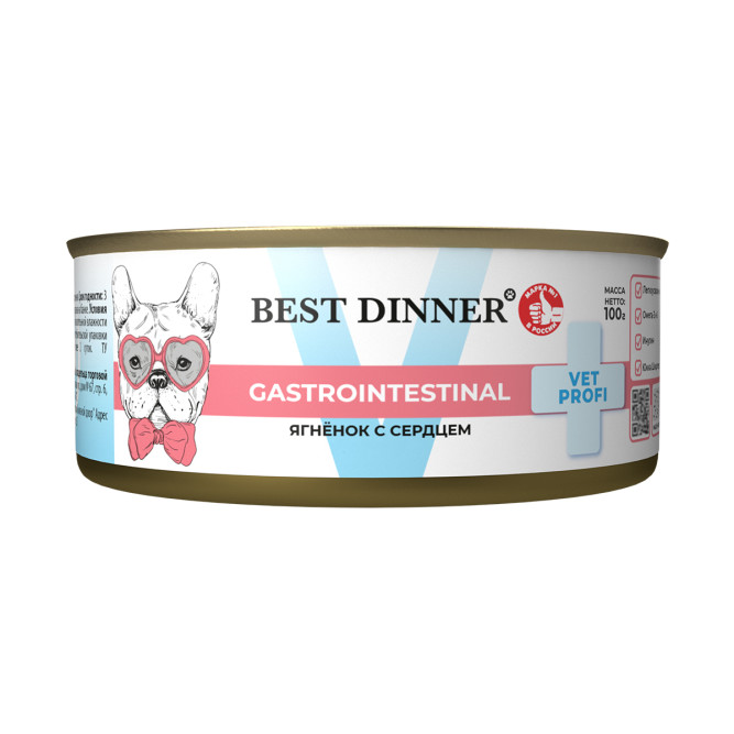 Best Dinner Exclusive Gastro Intestinal консервы для собак при проблемах пищеварения с ягненком и сердцем - 100 г х 12 шт