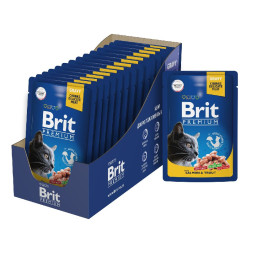 Brit Premium паучи для взрослых кошек с лососем и форелью кусочки в соусе - 85 г х 14 шт