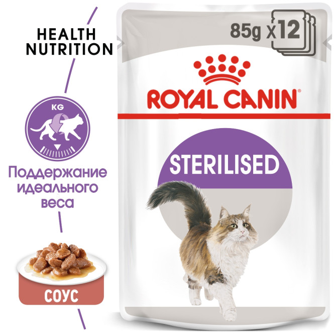 Royal Canin Sterilised паучи для стерилизованных кошек кусочки в соусе - 85 г х 24 шт