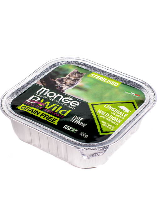 Monge Cat BWild Grain Free влажный беззерновой корм для стерилизованных кошек с мясом кабана и овощами в ламистерах 100 г (32 шт в уп)