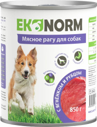 EKONORM влажный корм для взрослых собак, мясное рагу с ягненком и рубцом, в консервах - 850 г х 6 шт