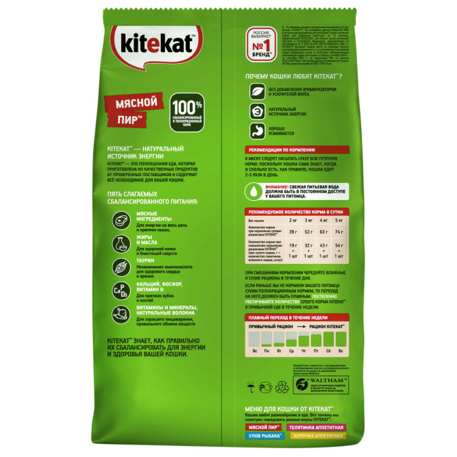 Kitekat Мясной Пир сухой корм для взрослых кошек с говядиной - 1,9 кг