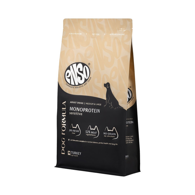 ENSO Dog Formula Monoprotein сухой корм для взрослых собак средних и крупных пород со свежей индейкой и добавлением шпината - 10 кг