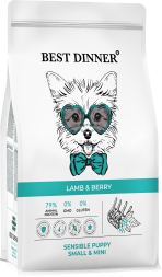 Best Dinner Puppy Sensible Small&Mini Lamb&Berry сухой корм для щенков малых пород, беременных и кормящих собак с чувствительным пищеварением, с ягненком и ягодами - 1,5 кг