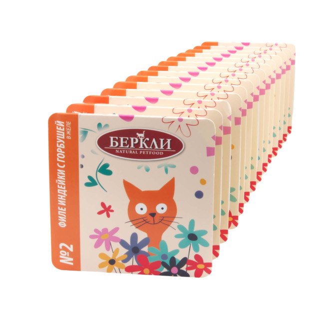 Беркли № 2 влажный корм для кошек всех возрастов, филе индейки с горбушей, в желе - 100 г х 14 шт