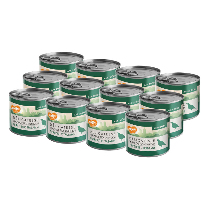 Мнямс Delicatesse "Жаркое по-фински" влажный корм для собак паштет из перепёлки с травами, в консервах - 200 г х 6 шт (+ 6 шт В ПОДАРОК)
