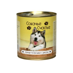 Собачье Счастье влажный корм для собак с птичьими потрошками и рисом, в консервах - 750 г х 12 шт