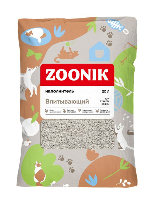 ZOONIK наполнитель впитывающий минеральный для кошачьего туалета - 20 л