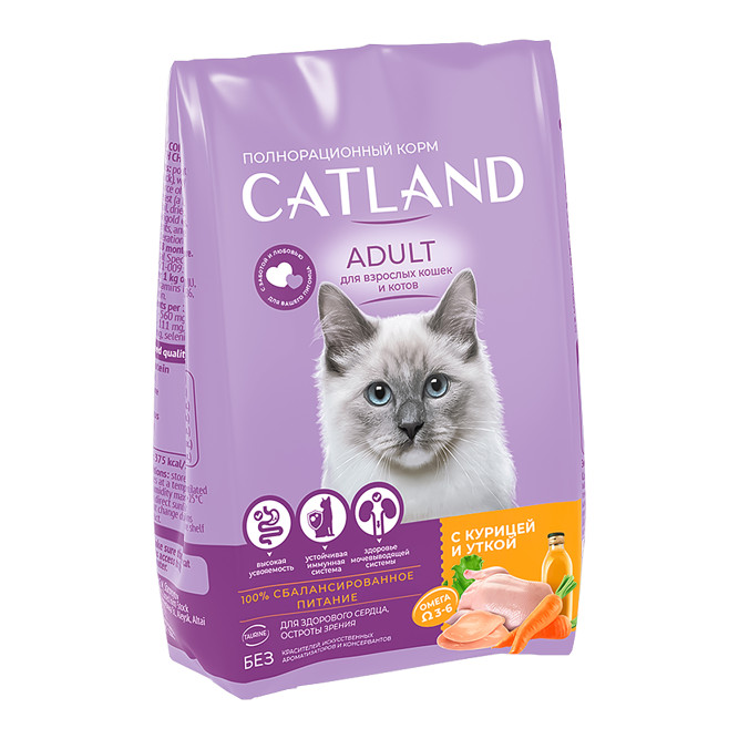 Catland сухой корм для взрослых кошек с курицей и уткой - 10 кг