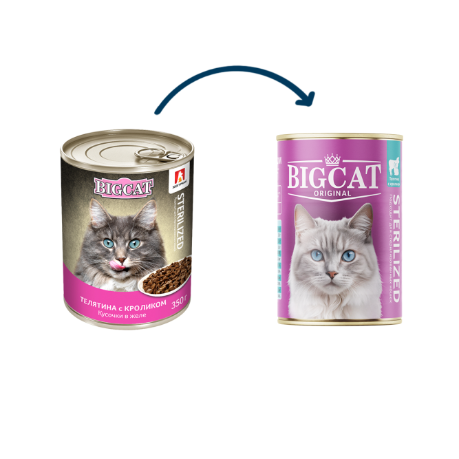 Зоогурман Big Cat Sterilized влажный корм для взрослых стерилизованных кошек с телятиной и кроликом, кусочки в желе, в консервах - 350 г х 6 шт