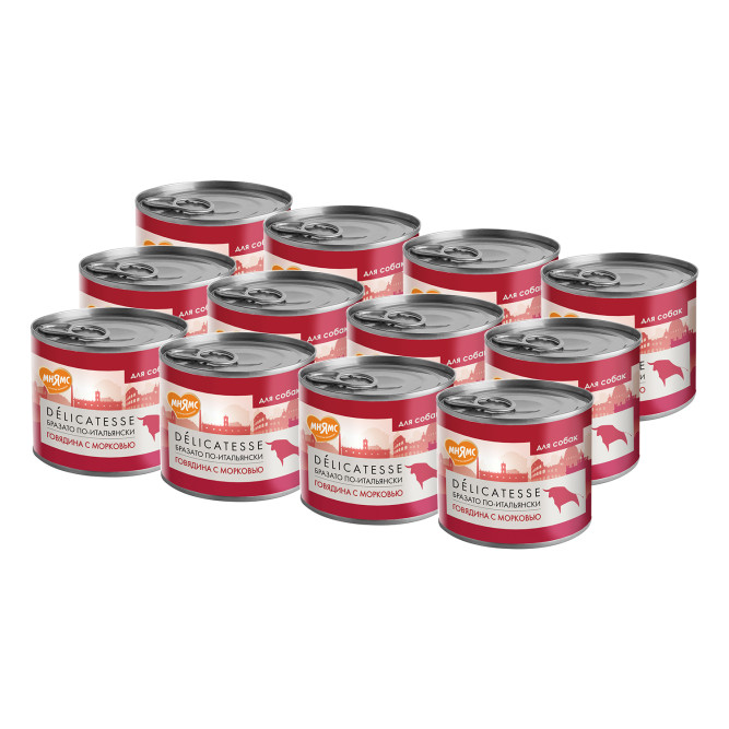 Мнямс Delicatesse "Бразато по-итальянски" влажный корм для собак паштет из говядины с морковью, в консервах - 200 г х 12 шт