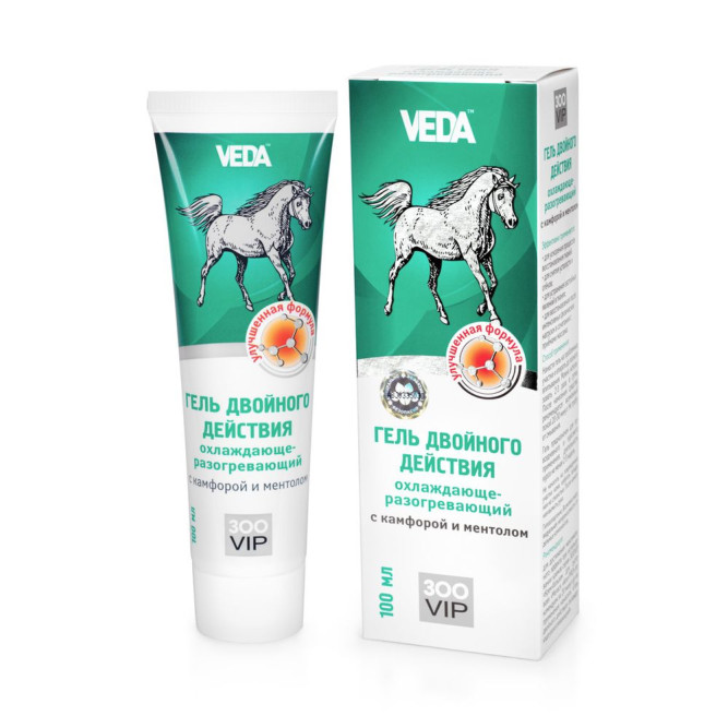 Veda ЗооVip гель двойного действия охлаждающе-разогревающий с камфорой и ментолом для лошадей, 100 мл