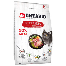 Ontario Cat Sterilised Lamb сухой корм для взрослых стерилизованных кошек и кастрированных котов, с ягненком - 400 г