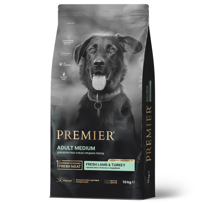 Premier Dog Lamb &amp; Turkey Adult Medium сухой корм для собак средних пород, свежее мясо ягненка с индейкой - 10 кг
