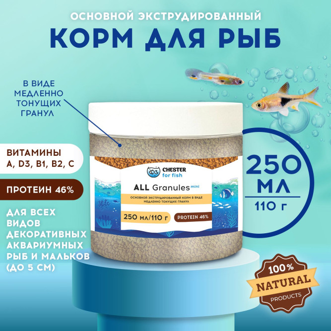 Chester All Granule Mini корм для всех видов декоративных аквариумных рыб в гранулах - 110 г