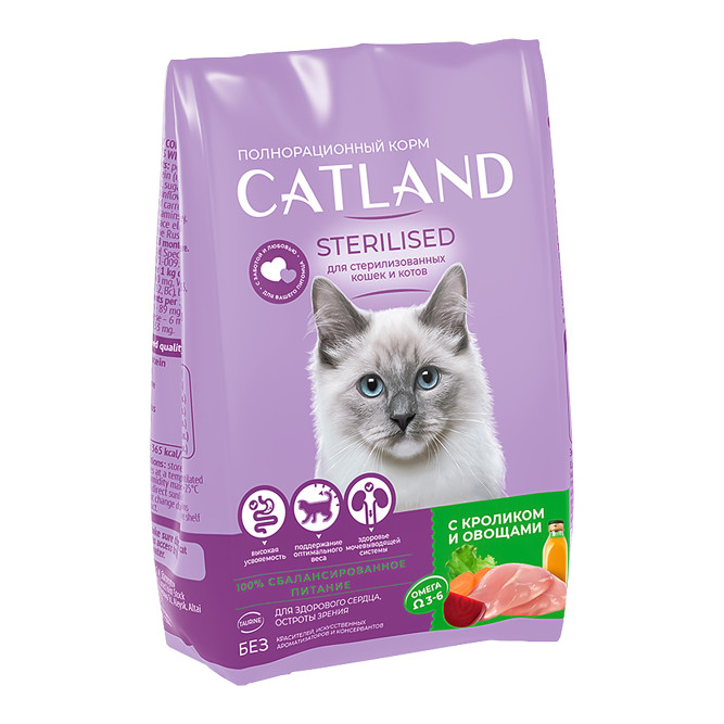Catland сухой корм для взрослых стерилизованных кошек с кроликом и овощами - 10 кг