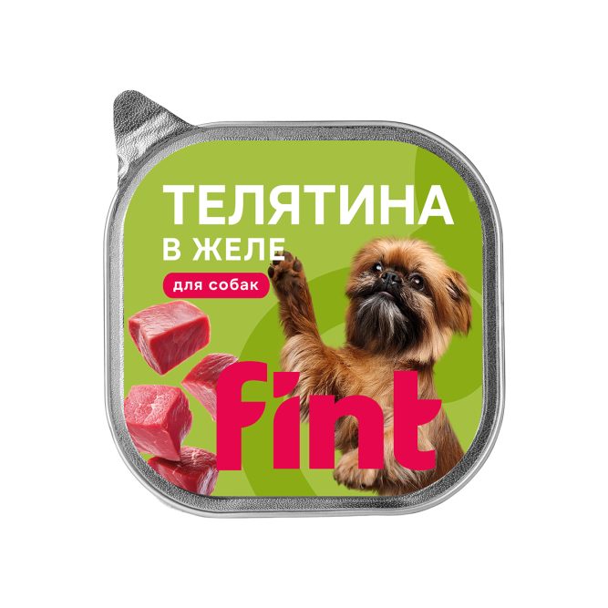 FINT влажный корм для взрослых собак мелких и средних пород с телятиной в желе, в ламистерах - 100 г х 15 шт