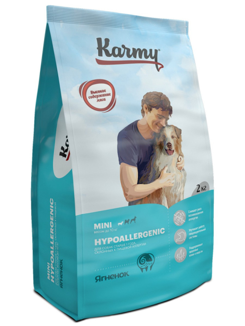 Karmy Hypoallergenic Mini полнорационный сухой корм для взрослых собак мелких пород, склонных к пищевой аллергии, с ягненком - 2 кг