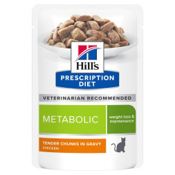 Hills Prescription Diet Metabolic диетический влажный корм для кошек для коррекции веса, с курицей, в паучах - 85  г х 12 шт
