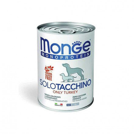 Monge Dog Monoprotein Solo влажный корм для взрослых собак с индейкой в консервах 400 г (24 шт в уп)