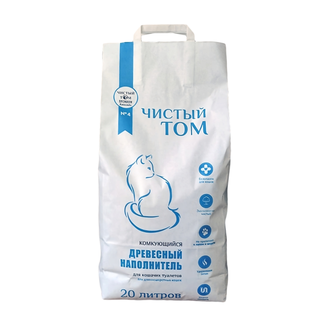Чистый Том наполнитель древесный комкующийся - 20 л (7,5 кг)