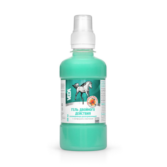 Veda ЗооVip гель двойного действия охлаждающе-разогревающий с камфорой и ментолом для лошадей, 250 мл