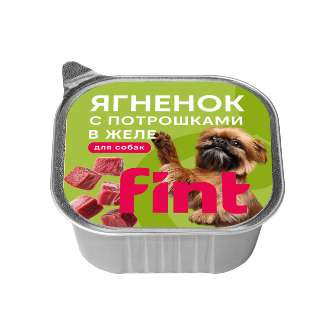 FINT влажный корм для взрослых собак мелких и средних пород с ягненком и потрошками в желе, в ламистерах - 100 г х 15 шт