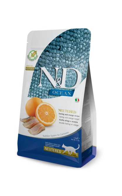 Farmina N&amp;D Ocean Cat Herring And Orange Neutered Adult сухой беззерновой корм для стерилизованных кошек с сельдью и апельсином - 1,5 кг