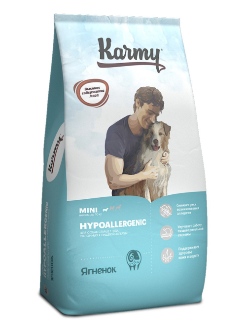Karmy Hypoallergenic Mini полнорационный сухой корм для взрослых собак мелких пород, склонных к пищевой аллергии, с ягненком - 10 кг