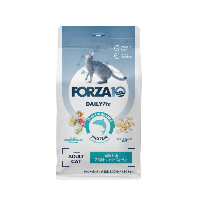 Forza10 DAILYPro Cat сухой монобелковый корм для взрослых кошек с океанической рыбой при аллергии и повышенной чувствительности к животным белкам - 1,5 кг