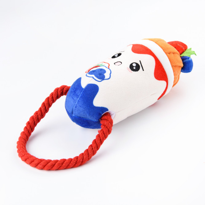 Mr.Kranch игрушка для собак "Йогурт", плюшевая с канатиком и пищалкой, 19 см