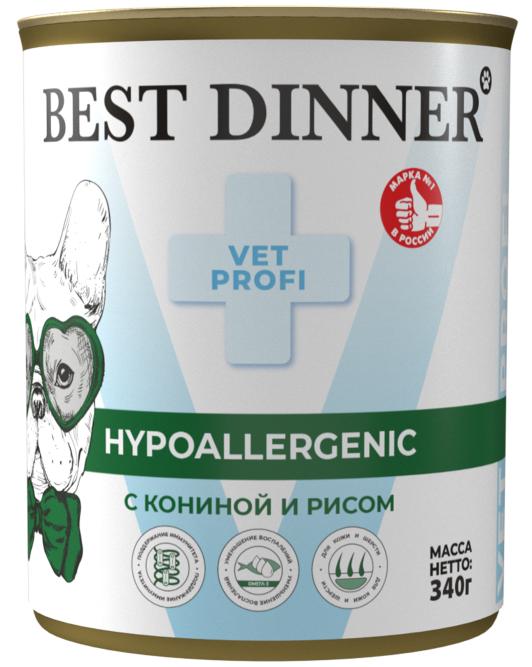 Best Dinner Exclusive Hypoallergenic консервы для собак при проблемах пищеварения с кониной и рисом - 340 г х 6 шт