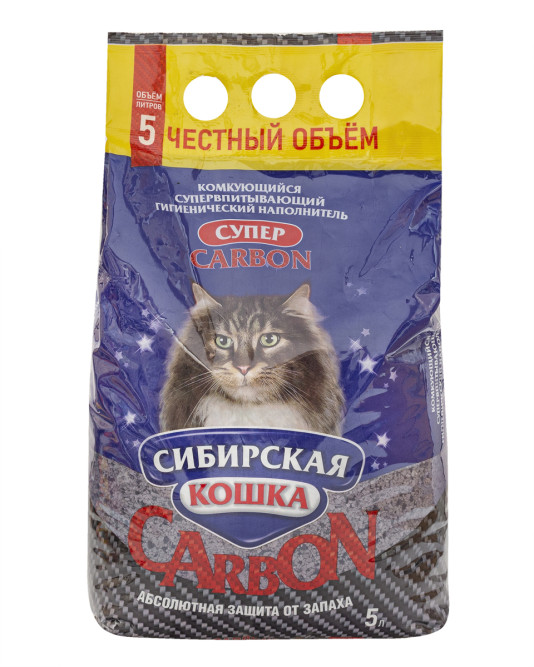 Сибирская Кошка "Супер Carbon" комкующийся наполнитель для кошачьего туалета - 5 л