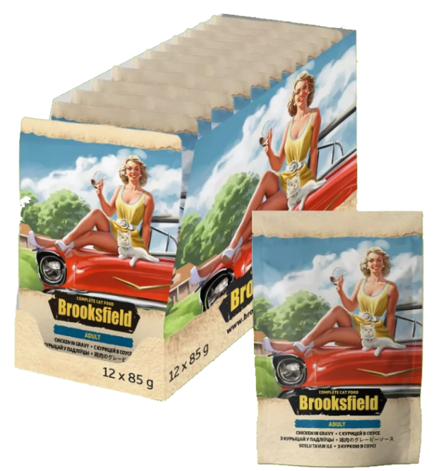 Brooksfield Adult Cat Chicken влажный корм для взрослых кошек с курицей в соусе, в паучах - 85 г х 12 шт