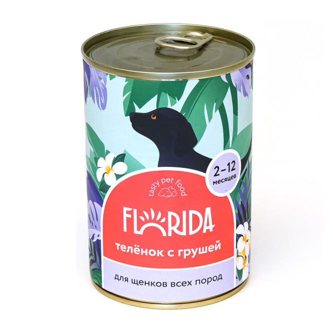 Florida влажный корм для щенков всех пород, с теленком и грушей, в консервах - 400 г x 6 шт