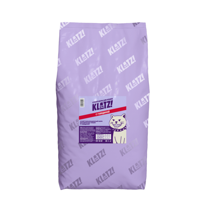 KLATZ! сухой полнорационный корм для взрослых кошек с говядиной - 10 кг